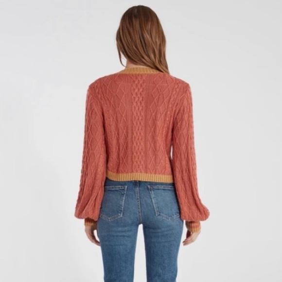 For Love & Lemons Sierra Asymmetrical Cable
Knit Cardigan,Large Rust and Mustard - Picture 6 of 6